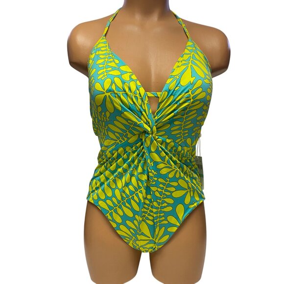 Trina Turks $184 Tropical Floral Print Halter One-Piece Swimsuit Size 8 NWT - Picture 3 of 10